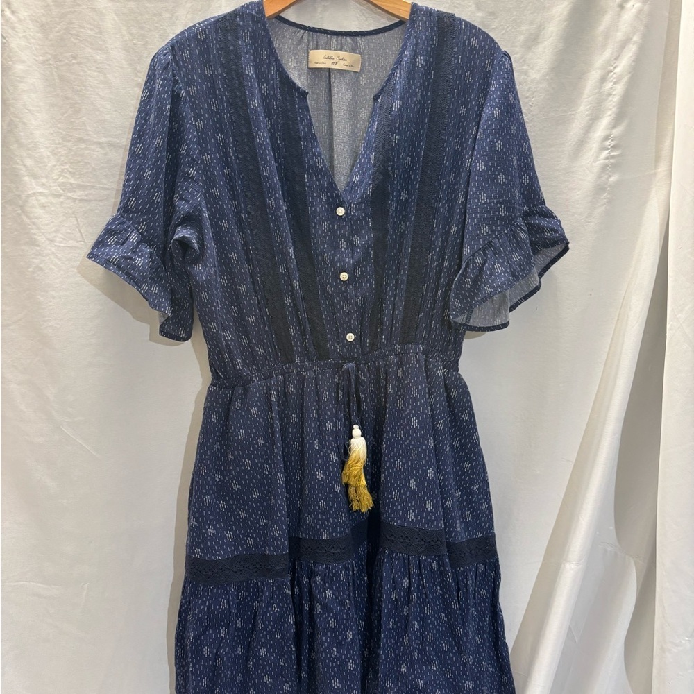 ANTHROPOLOGIE Navy Midi Dress with Tie Waist - Picture 2 of 8